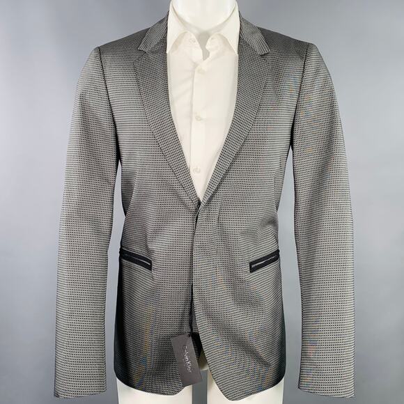 CALVIN KLEIN COLLECTION Size 38 Grey Black Squares Rayon Blend Sport Coat - Picture 1 of 11